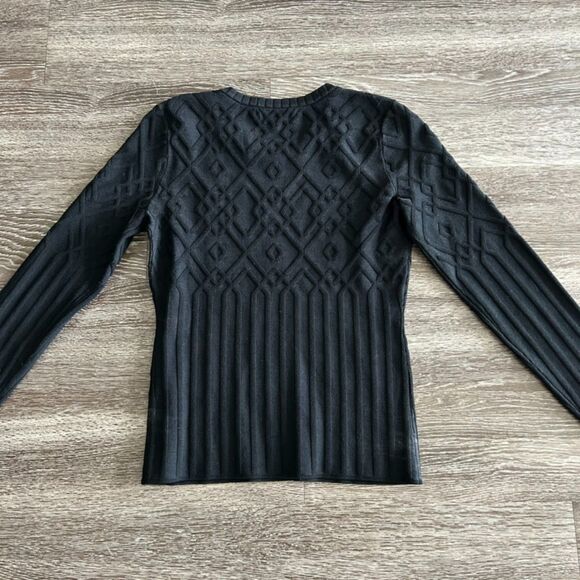 EUC‎ MILLY Black Geometric Ribbed Knit Sweater Top Size Small Stretchy Crew Neck - Picture 12 of 13